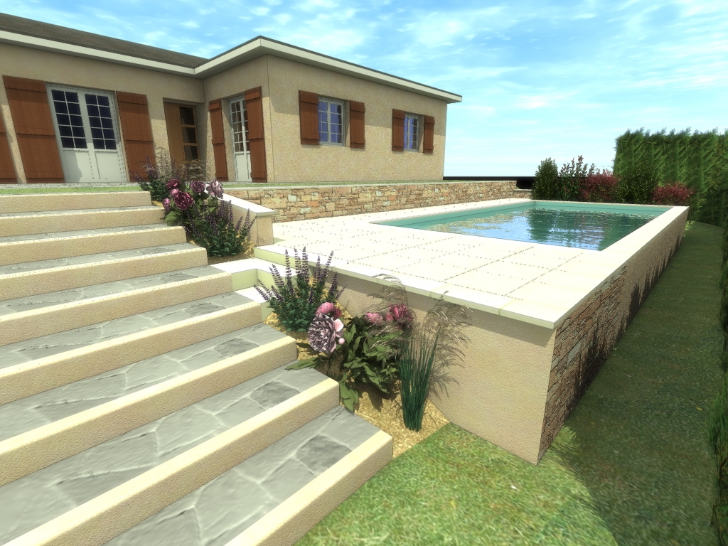 plan 3D intégration piscine dans jardin 69